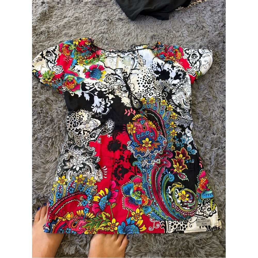 Med Couture Black and White Paisley Print Top